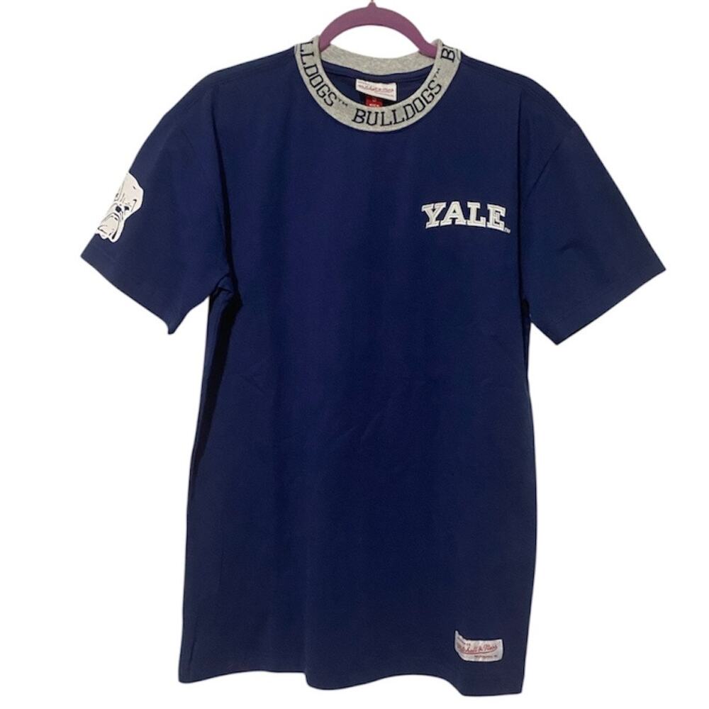 Men's Mitchell & Ness Navy Yale Bulldogs Jacquard Ringer SS Tee Vintage S NWT